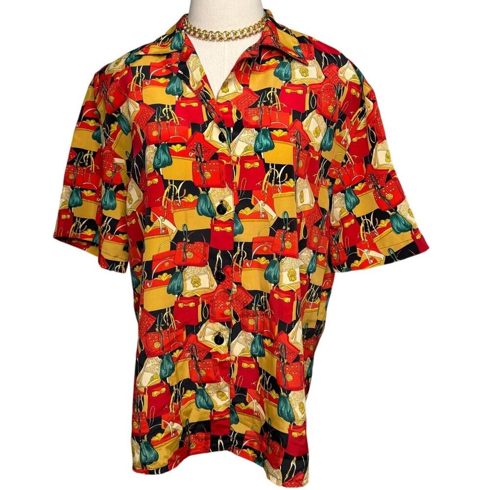 Vintage Nicola Handbag Purse Print Novelty Blouse 90s Button Front size medium M - Picture 3 of 10